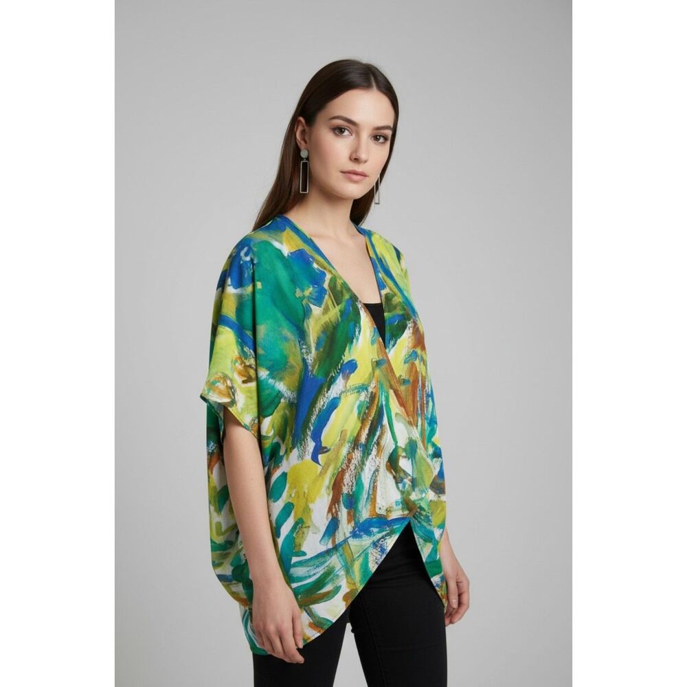 Colorful Grandma Portrait YK Kimono Wrap | Vibrant Abstract Grandmother Art |